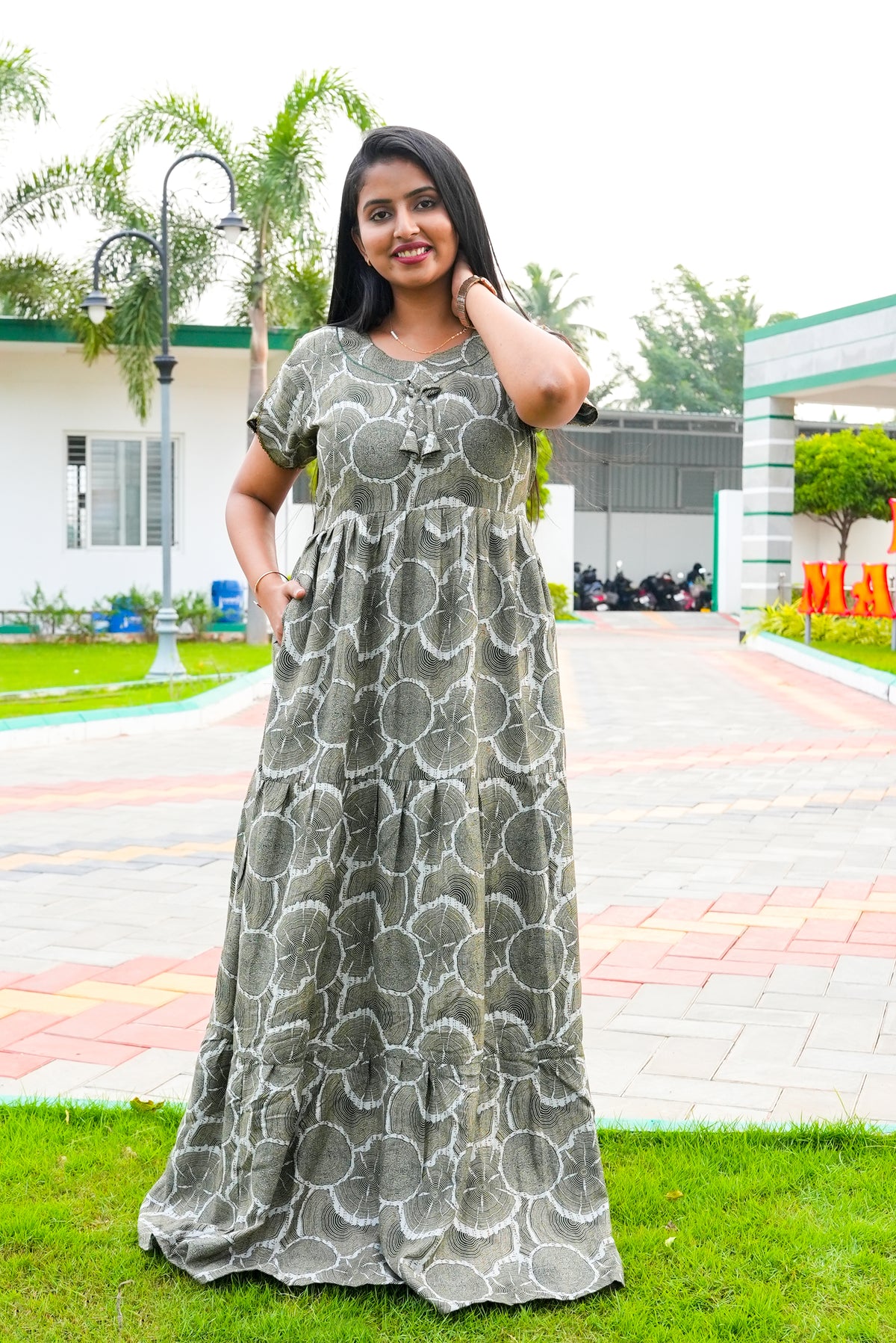 Stylish Alpine 3 Layer Frock Model Nighties| Fancy Sleeves & Neck Pattern| Side Pocket with Back Tie Rope | Perfect Nightwear Trendy Women's (AFK)