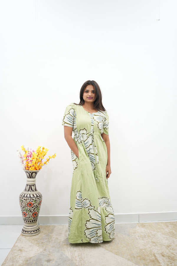 Stylish Arrivals Rayon Gathering Frock Model Night Gown's | Front Adjustable Gathering Style Rope | Puff Sleeve | Trending Collection's for Stylish Women's (FKG)