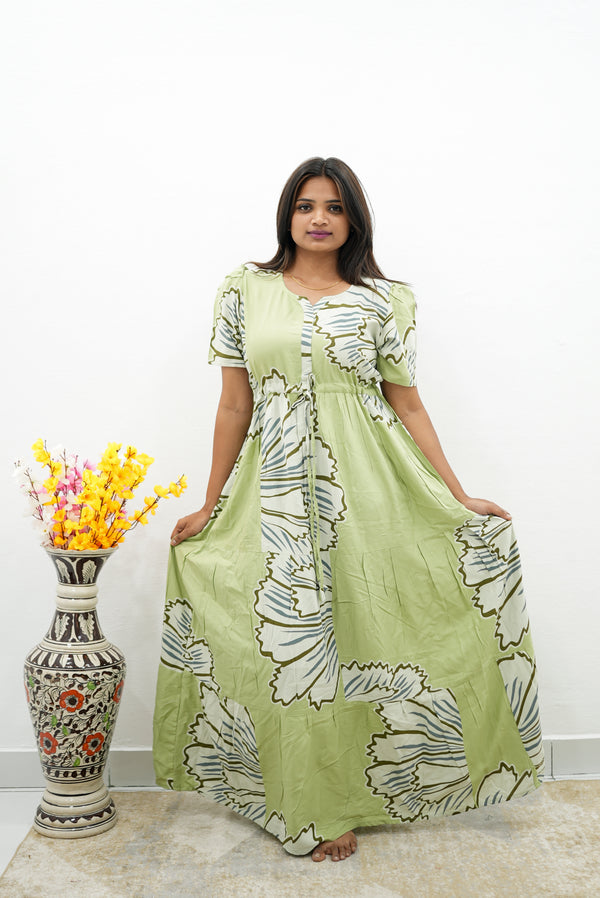 Stylish Arrivals Rayon Gathering Frock Model Night Gown's | Front Adjustable Gathering Style Rope | Puff Sleeve | Trending Collection's for Stylish Women's (FKG)