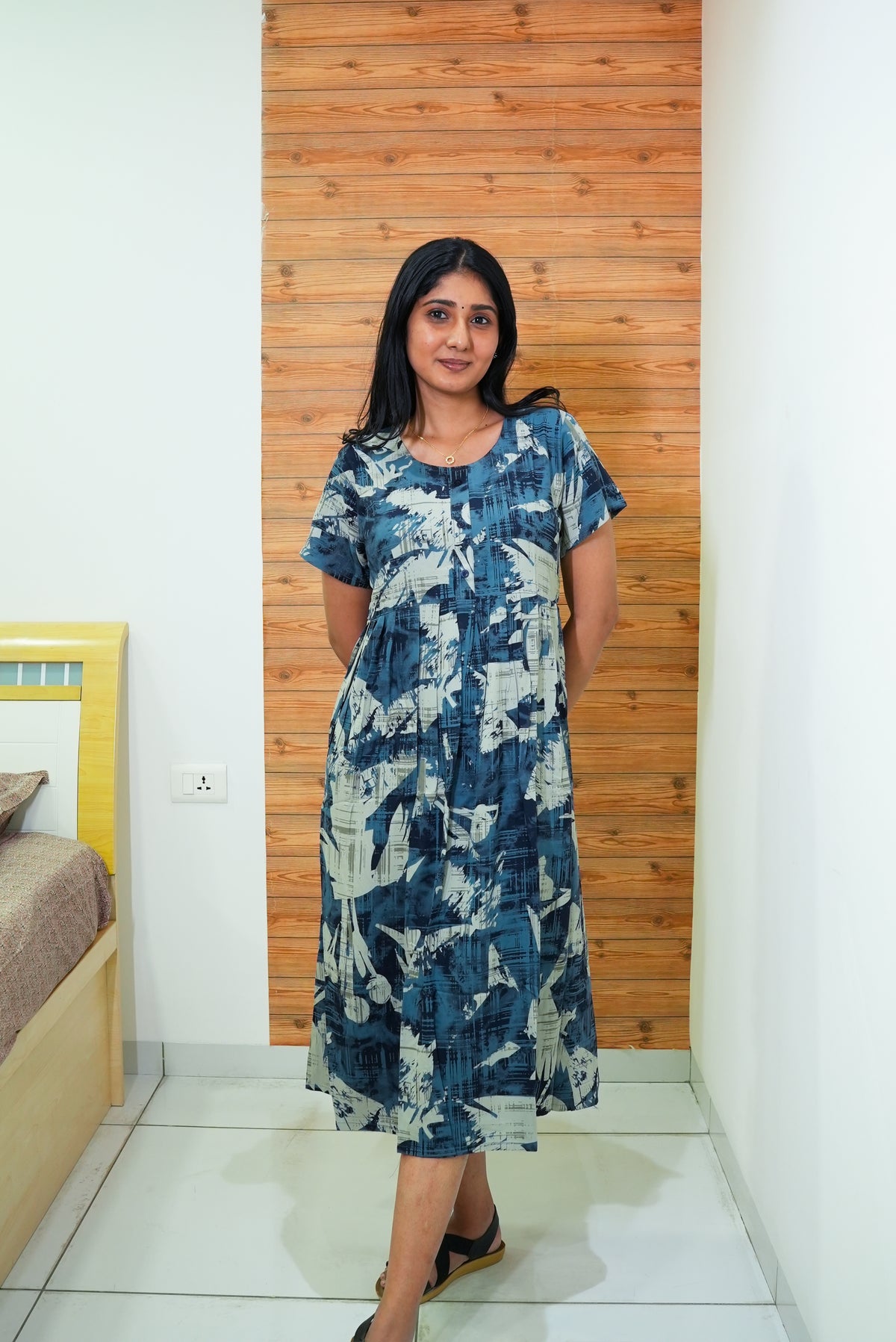 Rayon MAXI FROCK Model Nighties | Round Neck & Side Pocket | Pleated Frock MAXI Style | Trendy Collection's for Stylish Women & Teenage Girl (FRH)