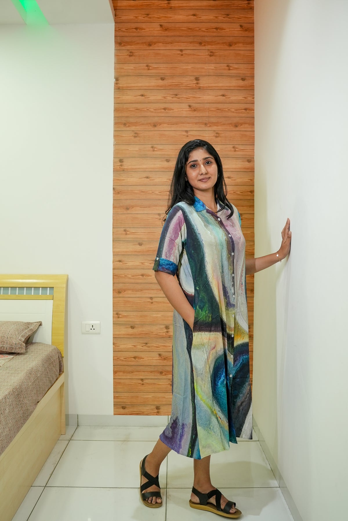 MANGAI Premium Rayon Collar MAXI Nighty for Women | Long Sleeve Stylish Nightwear for Women and Teenager | Perfect Stylish Nightwear (MCM)