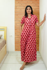 MANGAI Daily Wear Casual Comfort Fit Cotton Printed Nighties | Front open Zipper Model| Slit Open & Neck Collar Comfort Fit Daily Wear Nighties (DRN)