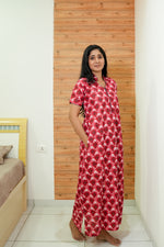 MANGAI Daily Wear Casual Comfort Fit Cotton Printed Nighties | Front open Zipper Model| Slit Open & Neck Collar Comfort Fit Daily Wear Nighties (DRN)