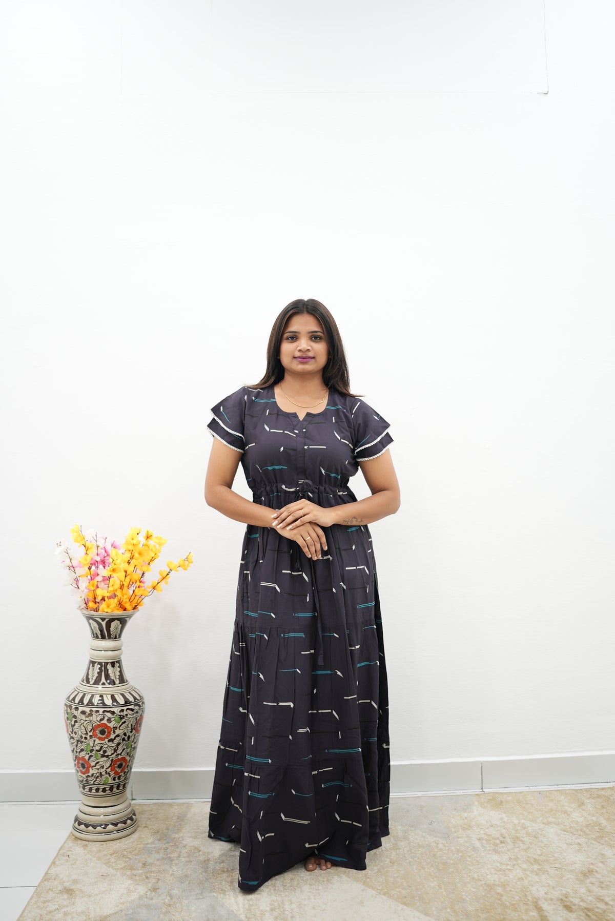 Stylish Arrivals Rayon Gathering Frock Model Night Gown's | Front Adjustable Gathering Style Rope | Double Layer Sleeve | Trending Collection's for Stylish Women's (FKG)