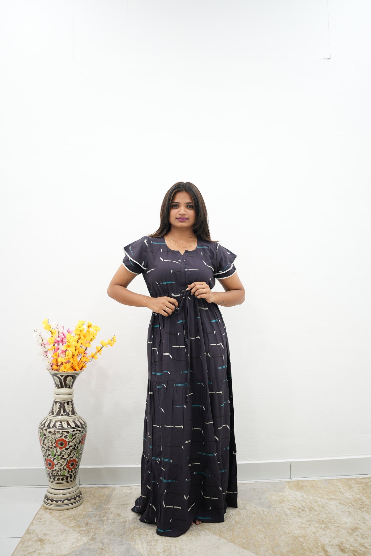 Stylish Arrivals Rayon Gathering Frock Model Night Gown's | Front Adjustable Gathering Style Rope | Double Layer Sleeve | Trending Collection's for Stylish Women's (FKG)