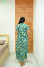 MANGAI Daily Wear Casual Comfort Fit Cotton Printed Nighties | Front open Zipper Model| Slit Open & Neck Collar Comfort Fit Daily Wear Nighties (DRN)