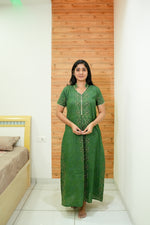 MANGAI Daily Wear Casual Comfort Fit Cotton Printed Nighties | Front open Zipper Model| Slit Open & Neck Collar Comfort Fit Daily Wear Nighties (DRN)