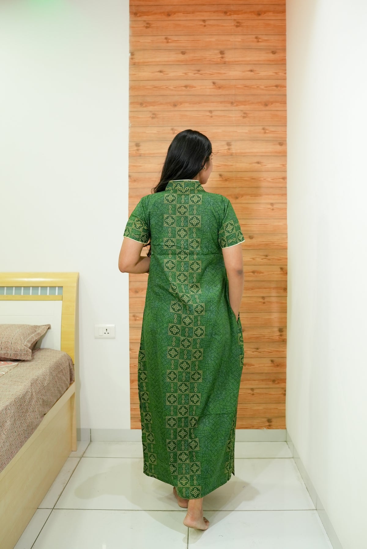 MANGAI Daily Wear Casual Comfort Fit Cotton Printed Nighties | Front open Zipper Model| Slit Open & Neck Collar Comfort Fit Daily Wear Nighties (DRN)