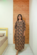 MANGAI Premium Cotton Printed Regular Comfort Long Sleeve Model Size Nighties - Fancy Neck | With Side Pocket |Shrinkage Free Nighties | Trendy Collection's for Stylish Women's (TFS)