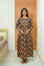 MANGAI Premium Cotton Printed Regular Comfort Long Sleeve Model Size Nighties - Fancy Neck | With Side Pocket |Shrinkage Free Nighties | Trendy Collection's for Stylish Women's (TFS)