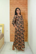 MANGAI Premium Cotton Printed Regular Comfort Long Sleeve Model Size Nighties - Fancy Neck | With Side Pocket |Shrinkage Free Nighties | Trendy Collection's for Stylish Women's (TFS)