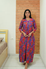 MANGAI Premium Cotton Printed Regular Comfort Long Sleeve Model Size Nighties - Fancy Neck | With Side Pocket |Shrinkage Free Nighties | Trendy Collection's for Stylish Women's (TFS)