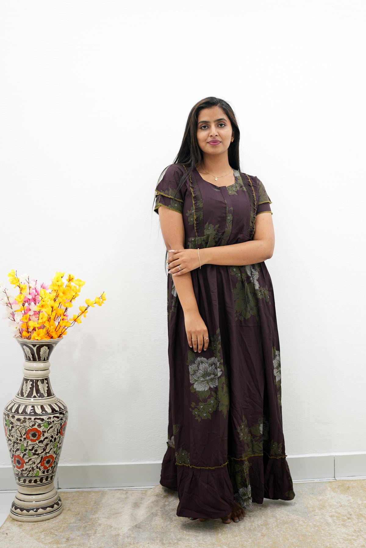 MANGAI Rayon Frock Nighties | Front Open Lengthy Zipper Comforts Feeding | Fancy Double Layered Sleeve's | Post & Pre Pregnancy's and Casual Wear | Side Pocket |Versatile Rayon Frock Night Gown's for Stylish Women's (RFF)