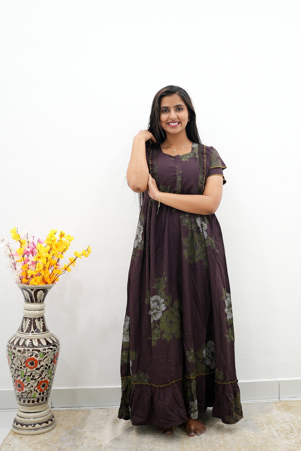 MANGAI Rayon Frock Nighties | Front Open Lengthy Zipper Comforts Feeding | Fancy Double Layered Sleeve's | Post & Pre Pregnancy's and Casual Wear | Side Pocket |Versatile Rayon Frock Night Gown's for Stylish Women's (RFF)