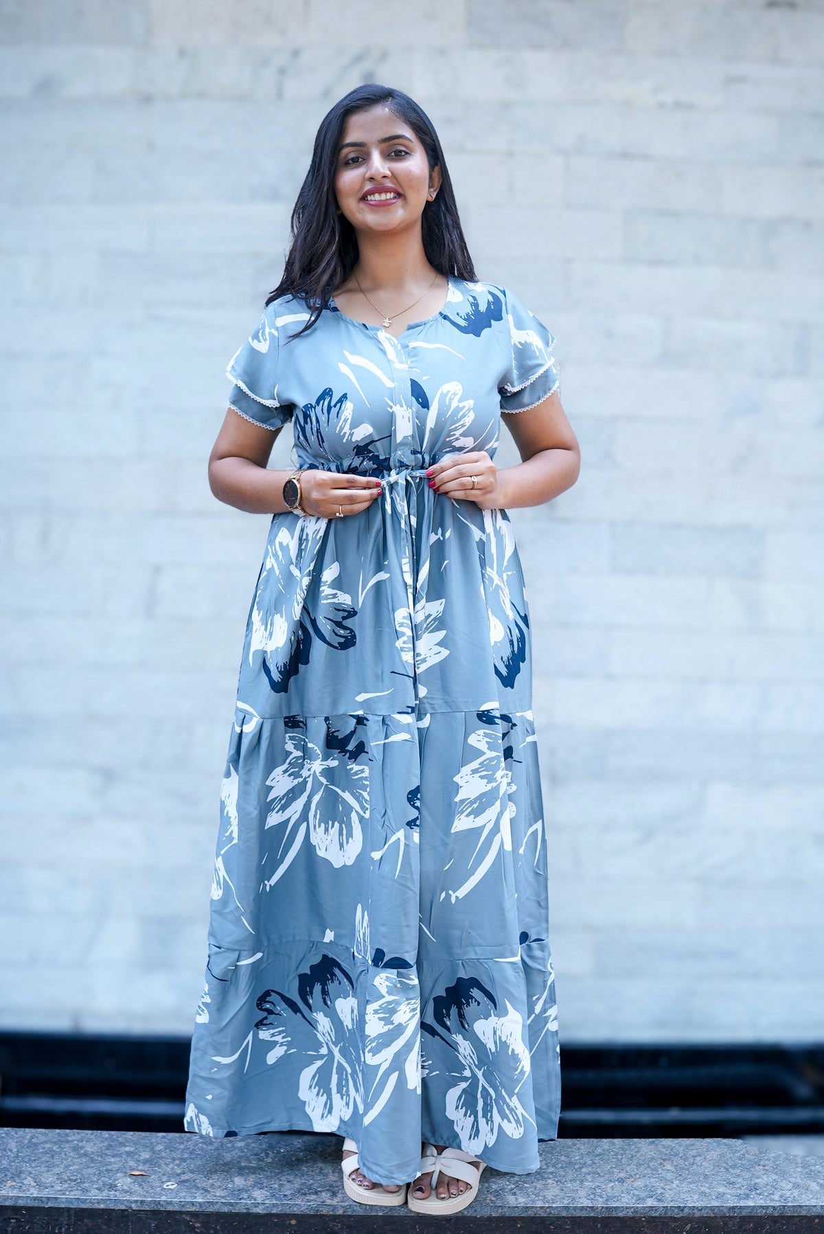 Stylish Arrivals Rayon Gathering Frock Model Night Gown's | Front Adjustable Gathering Style Rope Rope | Double Layer Sleeve | Trending Collection's for Stylish Women's (FKG)