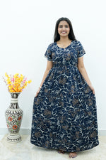 Premium Alpine 3-Layer Slate Geometric Maxi Frock – Double Layer Flutter Sleeves with Square Neck & Adjustable Back Tie