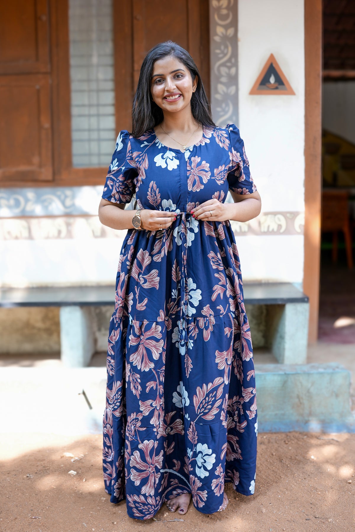 Stylish Arrivals Rayon Gathering Frock Model Night Gown's | Front Adjustable Gathering Style Rope Rope | Puff Sleeve | Trending Collection's for Stylish Women's (FKG)