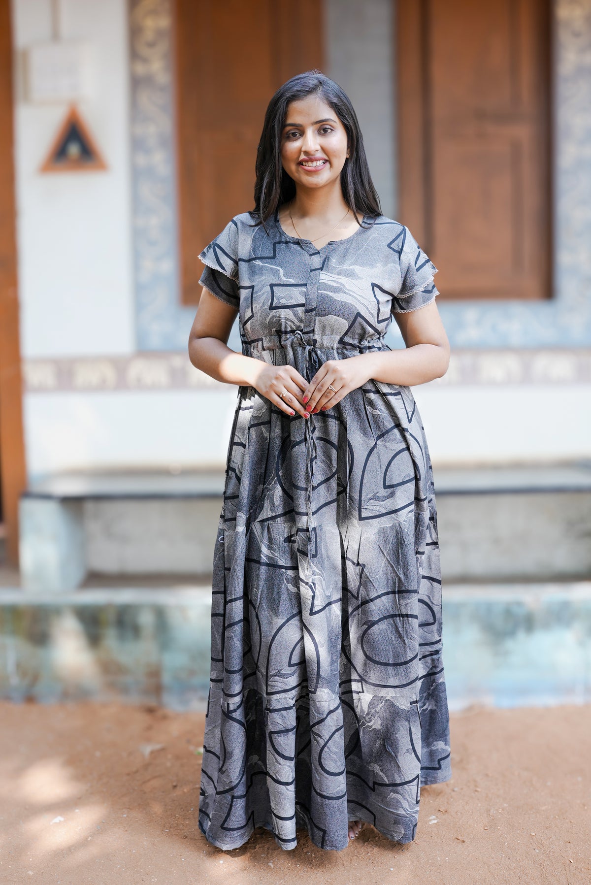 Stylish Arrivals Rayon Gathering Frock Model Night Gown's | Front Adjustable Gathering Style Rope | Double Layer Sleeve | Trending Collection's for Stylish Women's (FKG)