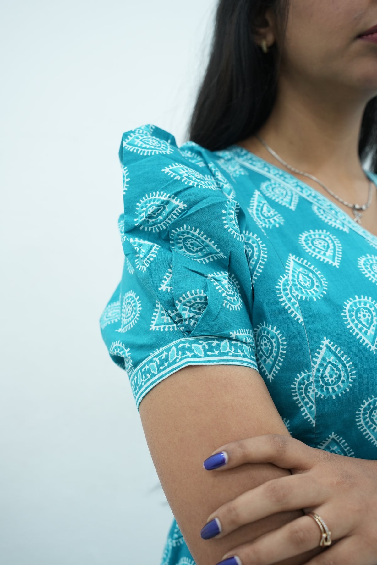 Teal Leaf Premium Cotton Maternity Maxi – Dual Invisible Zipper Nursing Dress with Romantic Puff Sleeves & V-Neckline Casual & Maternity MAXI Frock