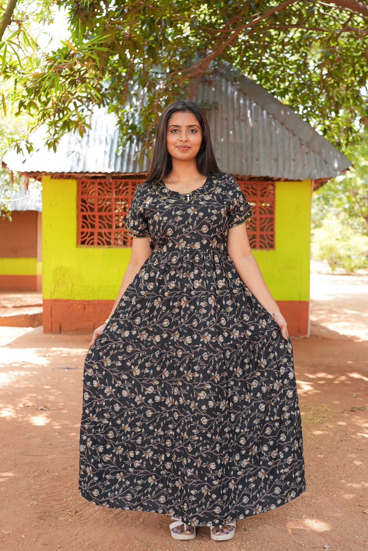 Burgundy Vine Premium Alpine 3-Layer Maxi Frock – Designer Double Layer Butterfly Sleeves with Elegant Square Neck & Adjustable Back Tie