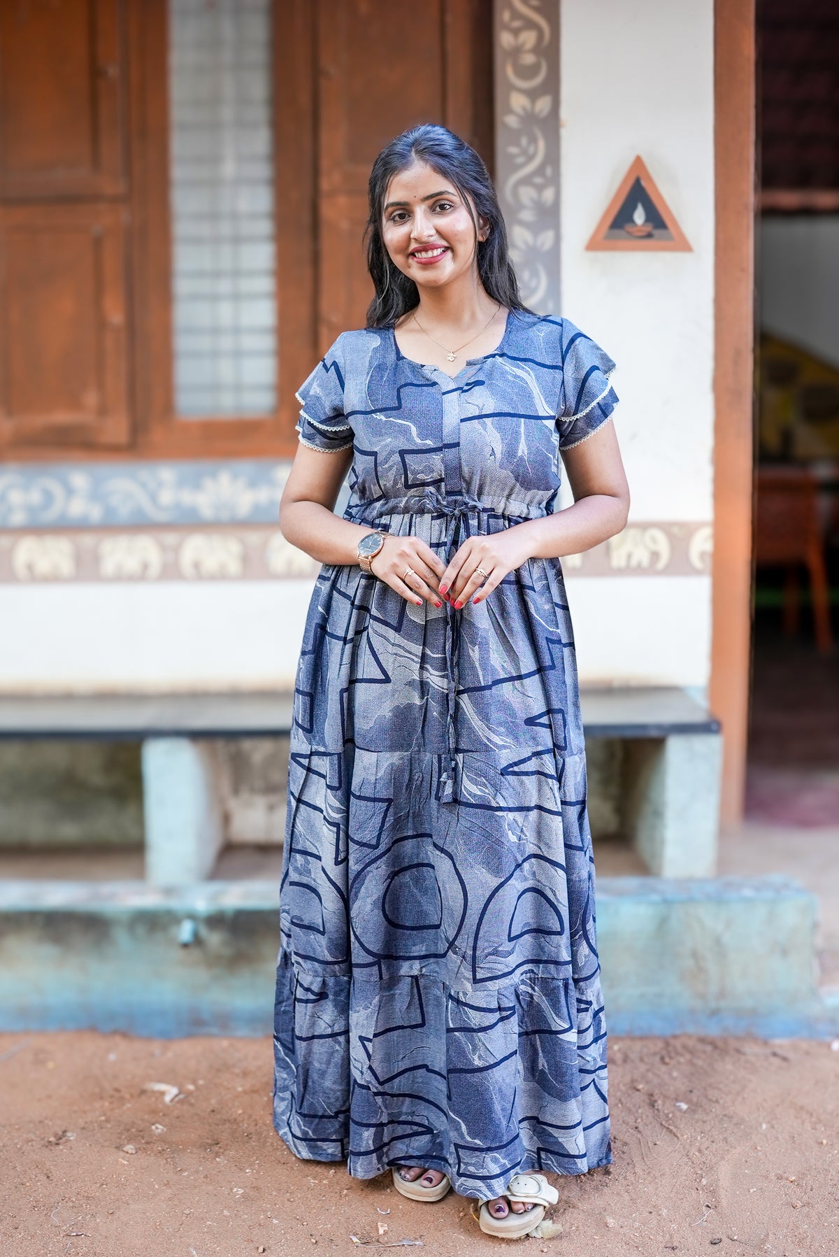 Stylish Arrivals Rayon Gathering Frock Model Night Gown's | Front Adjustable Gathering Style Rope | Double Layer Sleeve | Trending Collection's for Stylish Women's (FKG)