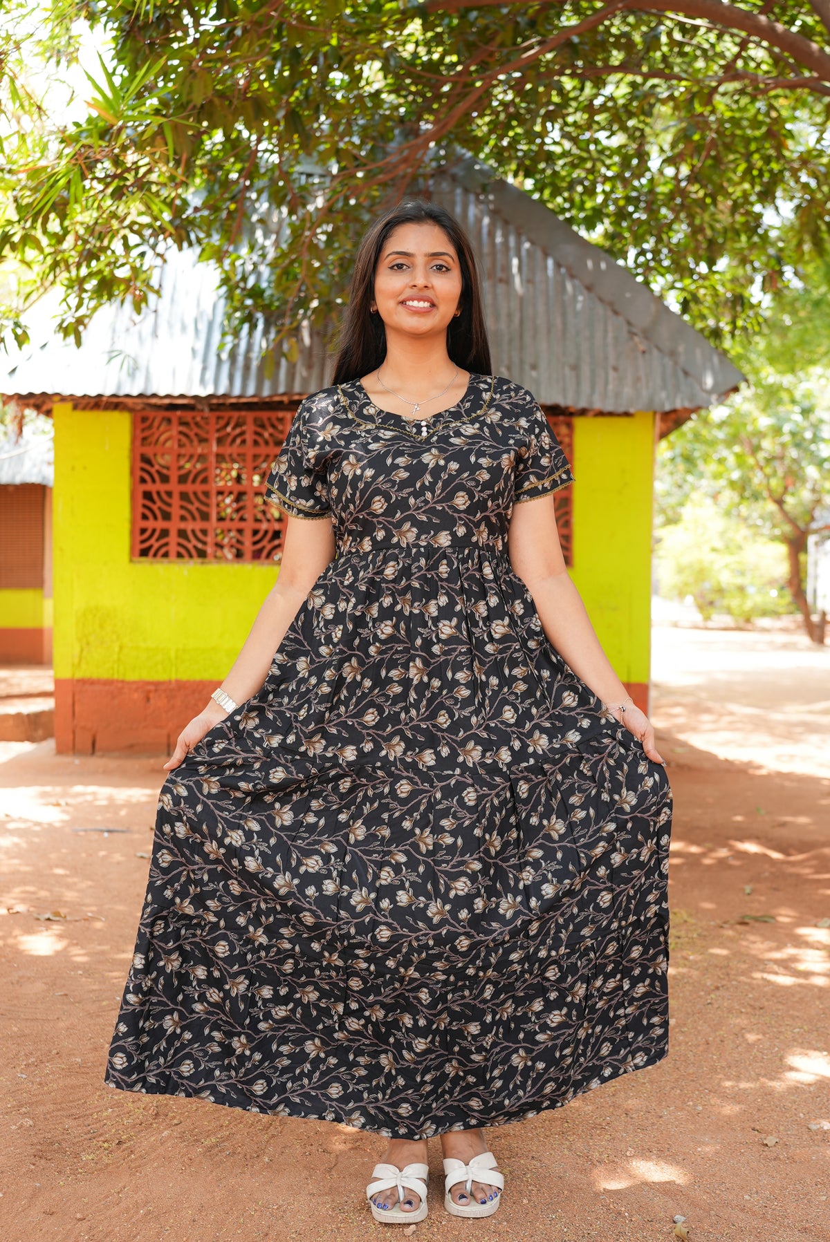 Burgundy Vine Premium Alpine 3-Layer Maxi Frock – Designer Double Layer Butterfly Sleeves with Elegant Square Neck & Adjustable Back Tie