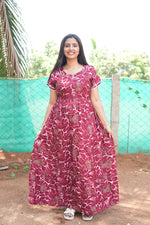 Premium Alpine 3-Layer Slate Geometric Maxi Frock – Double Layer Flutter Sleeves with Square Neck & Adjustable Back Tie