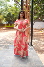 Premium Alpine 3-Layer Summer Maxi Frock – Tropical Palm Print with Double Layer Flutter Sleeves, V-Neck & Side Pockets