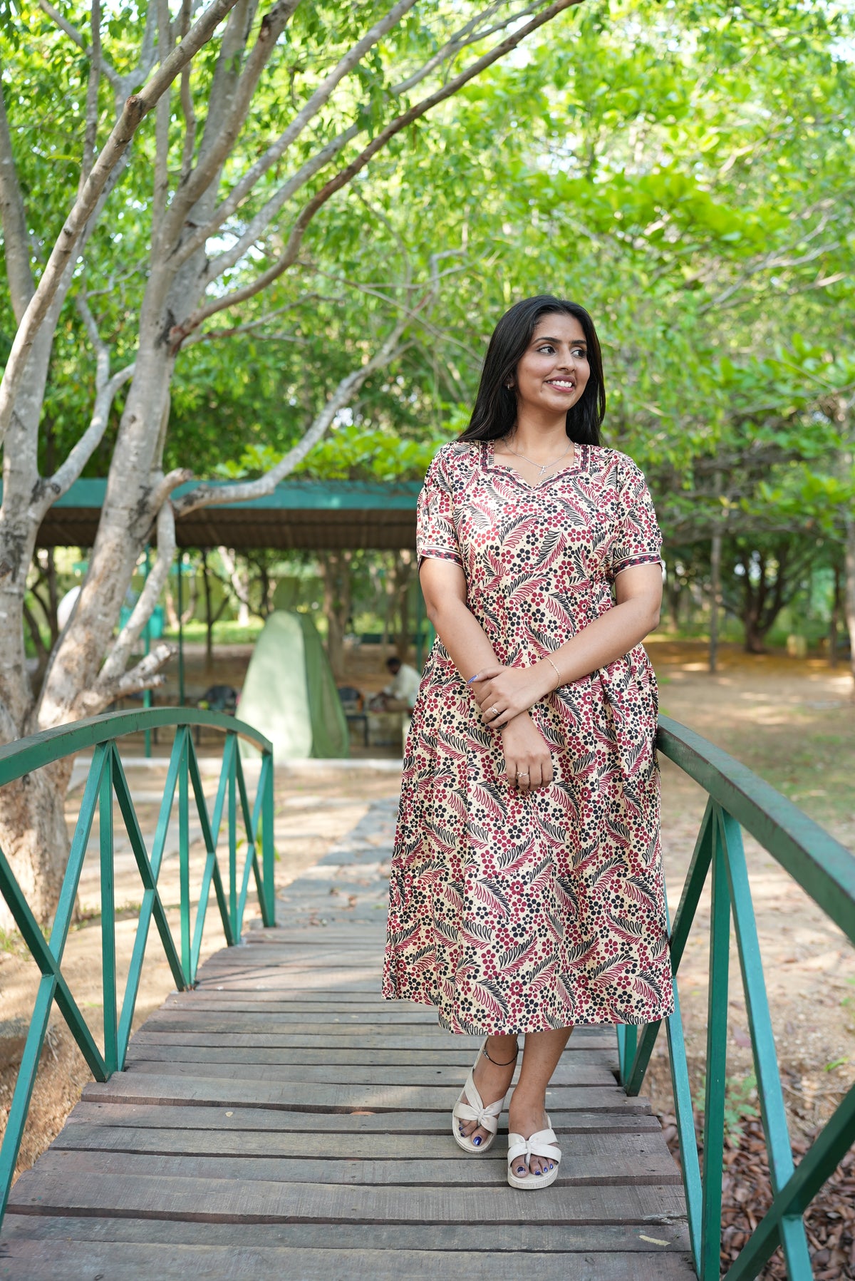 Berry Kalamkari Premium Cotton Maternity Maxi – Dual Invisible Zipper Feeding Dress with Square Neck & RegularSleeves