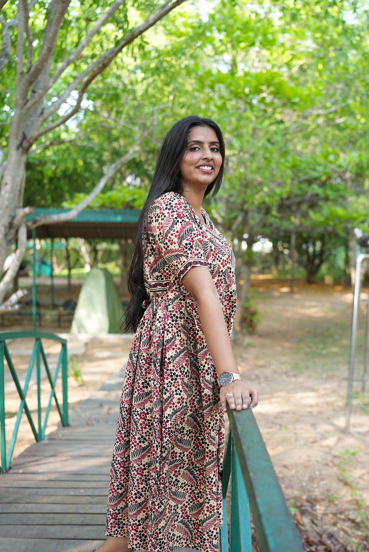Berry Kalamkari Premium Cotton Maternity Maxi – Dual Invisible Zipper Feeding Dress with Square Neck & RegularSleeves