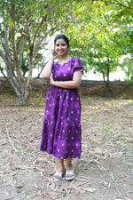 Emerald Forest Gold Foil Rayon Maxi Dress – Double Layer Flutter Sleeve Frock with Adjustable Waist & Pockets - Lightweight Breathable MAXI Frock