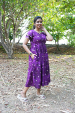 Emerald Forest Gold Foil Rayon Maxi Dress – Double Layer Flutter Sleeve Frock with Adjustable Waist & Pockets - Lightweight Breathable MAXI Frock