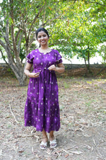 Emerald Forest Gold Foil Rayon Maxi Dress – Double Layer Flutter Sleeve Frock with Adjustable Waist & Pockets - Lightweight Breathable MAXI Frock