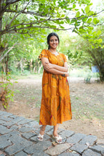 Seafoam Meadow Rayon Foil Maxi Frock – Elegant Puff Sleeve Tiered Summer Dress with Adjustable Drawstring Waist & Pockets - Drawstring Maxi Frock