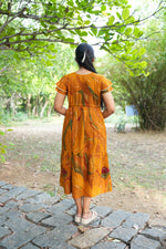 Seafoam Meadow Rayon Foil Maxi Frock – Elegant Puff Sleeve Tiered Summer Dress with Adjustable Drawstring Waist & Pockets - Drawstring Maxi Frock