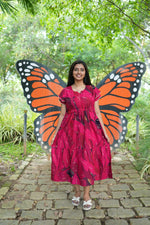 Seafoam Meadow Rayon Foil Maxi Frock – Elegant Puff Sleeve Tiered Summer Dress with Adjustable Drawstring Waist & Pockets - Drawstring Maxi Frock