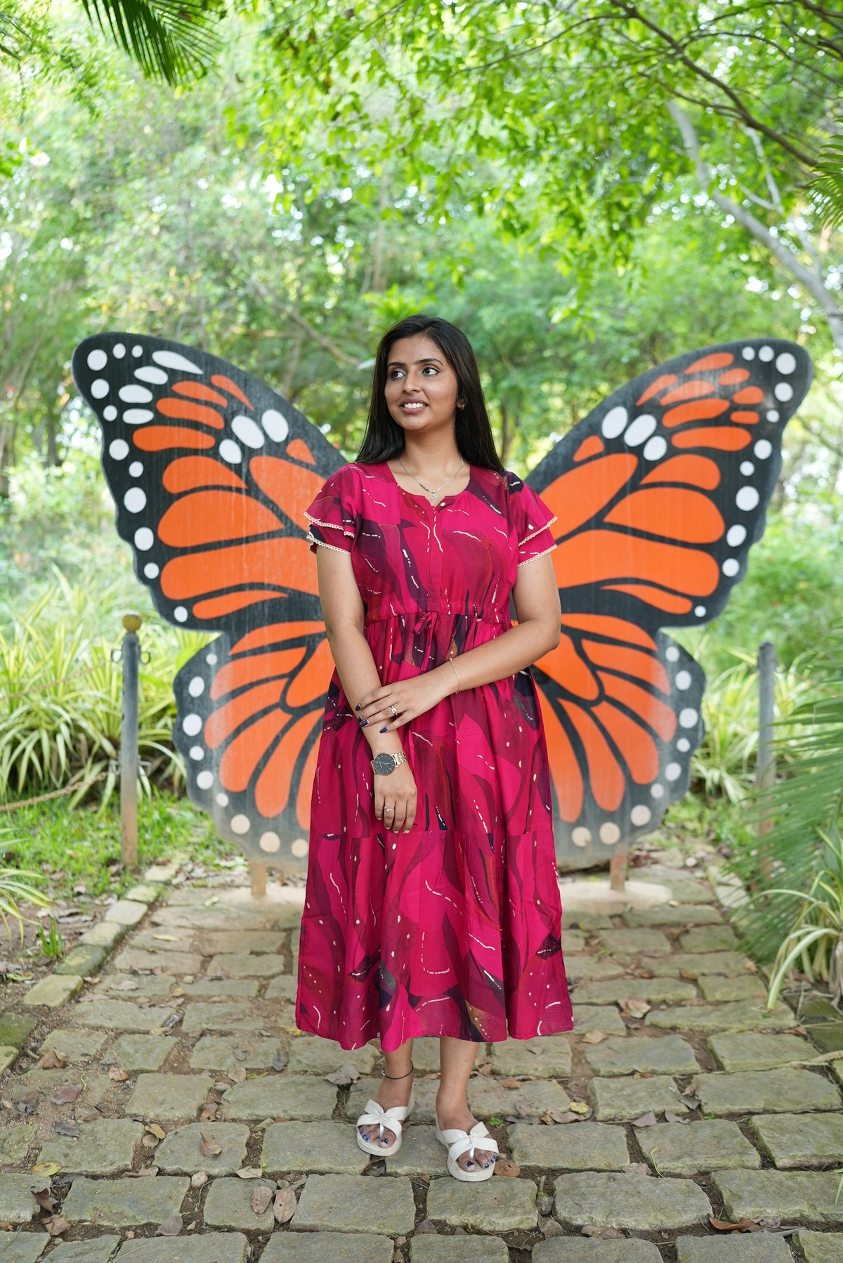 Seafoam Meadow Rayon Foil Maxi Frock – Elegant Puff Sleeve Tiered Summer Dress with Adjustable Drawstring Waist & Pockets - Drawstring Maxi Frock