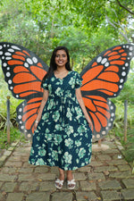 Terracotta Bloom Rayon Foil Maxi Frock – Double Layer Frill Sleeve Summer Dress with Adjustable Waist Tie & Side Pockets - Breathable Summer Wear MAXI Frock