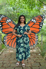 Terracotta Bloom Rayon Foil Maxi Frock – Double Layer Frill Sleeve Summer Dress with Adjustable Waist Tie & Side Pockets - Breathable Summer Wear MAXI Frock