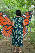 Terracotta Bloom Rayon Foil Maxi Frock – Double Layer Frill Sleeve Summer Dress with Adjustable Waist Tie & Side Pockets - Breathable Summer Wear MAXI Frock