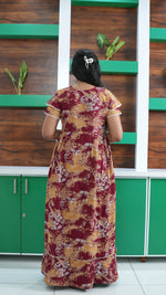 Maroon & Honey Gold Shibori Print Rayon Feeding Frock – Stylish Front Open Zipper Maternity Dress with Double Layer Sleeves