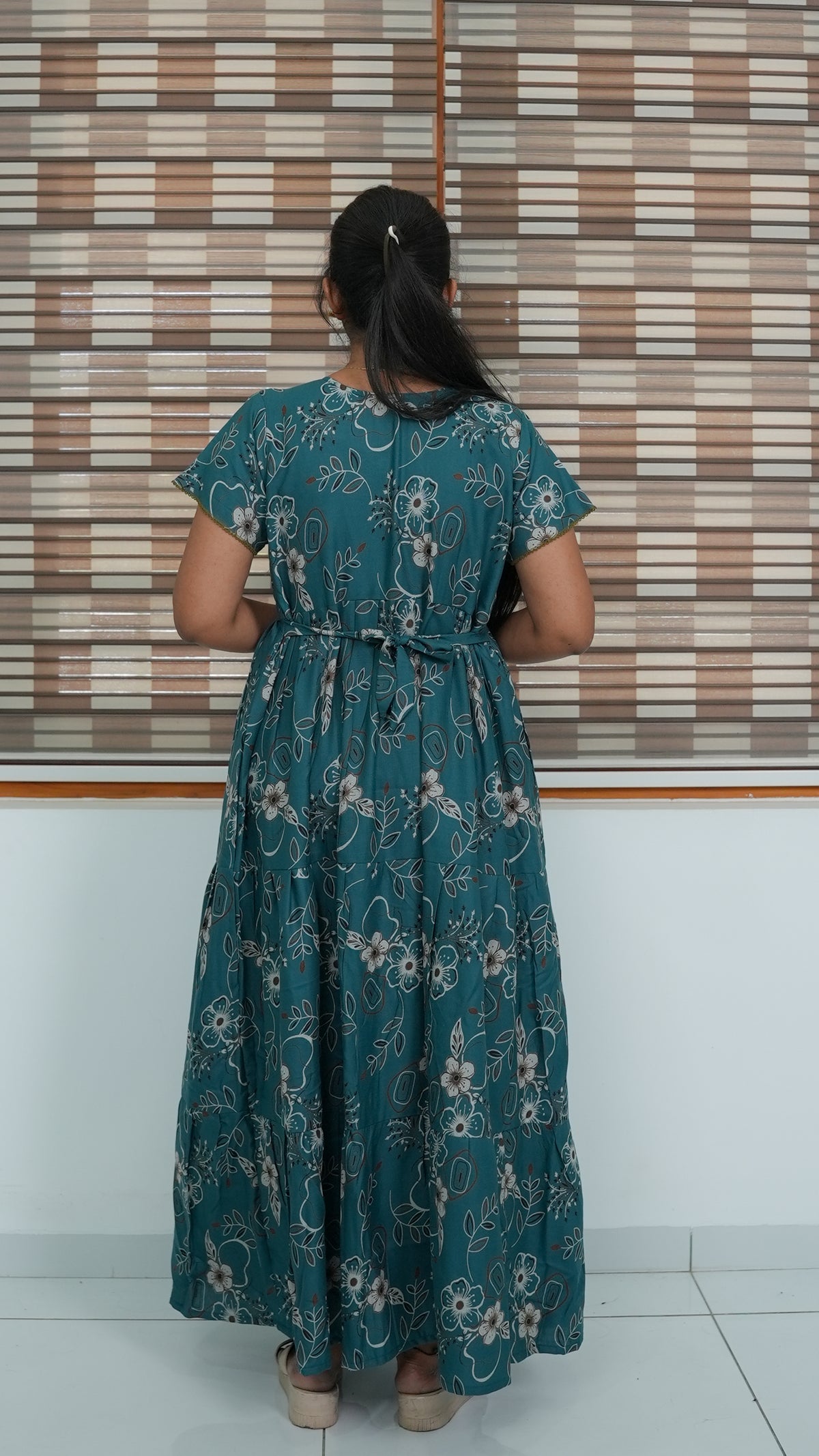 Elegant Magenta Pink Botanical Print Alpine Frock - 3-Layered Long Gown with Petal Sleeves and Practical Side Pocket - Breathable Alpine Full Frock your Stylish Nightwear