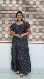 Chocolate Marble Print Alpine 3-Layer Frock – Fancy Double Layer Sleeve Maxi Dress with Side Pocket - Fusion of traditional comfort and modern Frock Nighties
