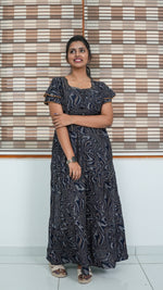 Chocolate Marble Print Alpine 3-Layer Frock – Fancy Double Layer Sleeve Maxi Dress with Side Pocket - Fusion of traditional comfort and modern Frock Nighties