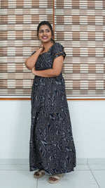 Chocolate Marble Print Alpine 3-Layer Frock – Fancy Double Layer Sleeve Maxi Dress with Side Pocket - Fusion of traditional comfort and modern Frock Nighties