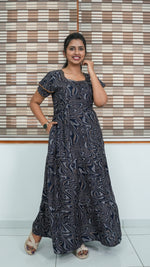 Chocolate Marble Print Alpine 3-Layer Frock – Fancy Double Layer Sleeve Maxi Dress with Side Pocket - Fusion of traditional comfort and modern Frock Nighties