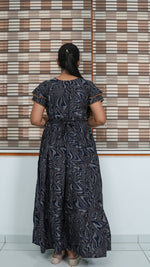 Chocolate Marble Print Alpine 3-Layer Frock – Fancy Double Layer Sleeve Maxi Dress with Side Pocket - Fusion of traditional comfort and modern Frock Nighties