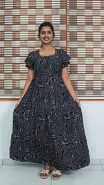 Chocolate Marble Print Alpine 3-Layer Frock – Fancy Double Layer Sleeve Maxi Dress with Side Pocket - Fusion of traditional comfort and modern Frock Nighties