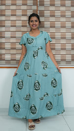 Onion Pink Rose Print Alpine 3-Layer Frock – Fancy Butterfly Petal Sleeve Maxi Dress with Side Pocket - Ideal for all-season comfort Full Frock Nighties