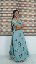 Onion Pink Rose Print Alpine 3-Layer Frock – Fancy Butterfly Petal Sleeve Maxi Dress with Side Pocket - Ideal for all-season comfort Full Frock Nighties